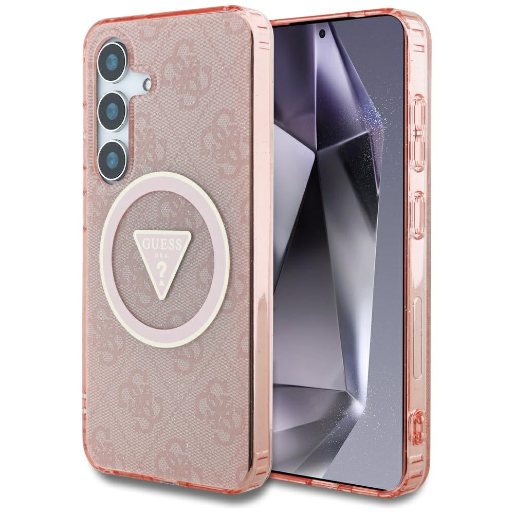 MagSafe-kotelo Samsung Galaxy S25 S931:lle, Guess, IML Glitter 4G Circle Triangle, Pinkki