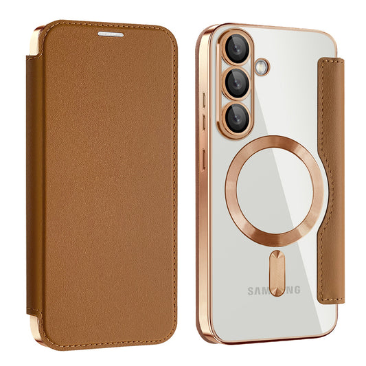 MagSafe-kuori Samsung Galaxy S25 S931:lle, Techsuit, SmartMag Book, Ruskea