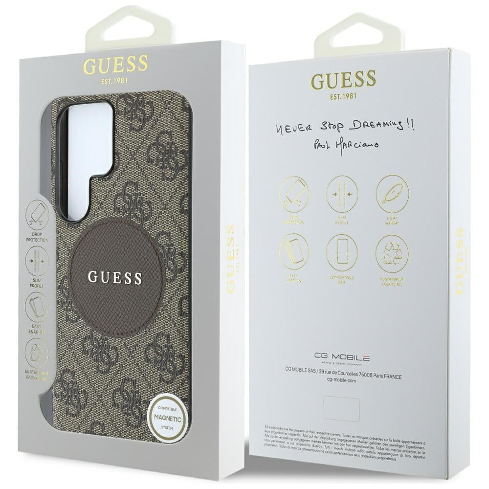 MagSafe-kotelo Samsung Galaxy S25 Ultra S938:lle, Guess, 4G Circle Classic Logo, Ruskea