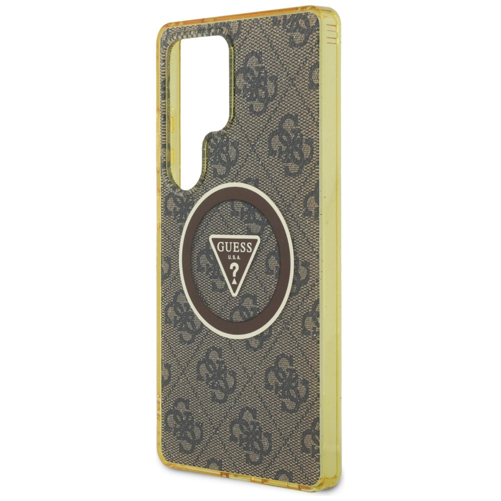 MagSafe Case for Samsung Galaxy S25 Ultra S938, Guess, IML Glitter 4G Circle Triangle, Brown