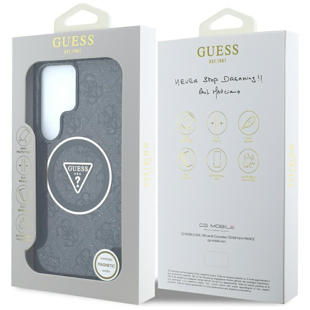 MagSafe-kotelo Samsung Galaxy S25 Ultra S938:lle, Guess, IML Glitter 4G Circle Triangle, Musta