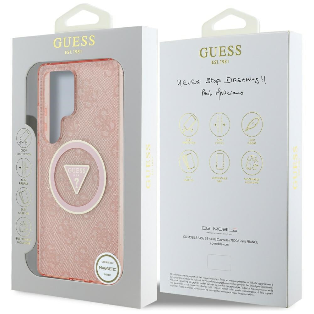 MagSafe-kotelo Samsung Galaxy S25 Ultra S938:lle, Guess, IML Glitter 4G Circle Triangle, Pinkki