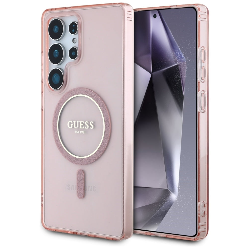 MagSafe-kotelo Samsung Galaxy S25 Ultra S938:lle, Guess, IML Glitter Circle, Pinkki
