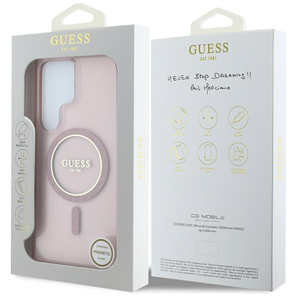 MagSafe-kotelo Samsung Galaxy S25 Ultra S938:lle, Guess, IML Glitter Circle, Pinkki