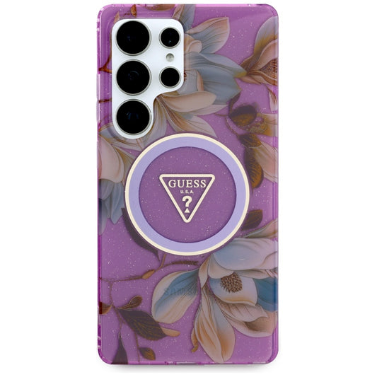 MagSafe-kotelo Samsung Galaxy S25 Ultra S938:lle, Guess, IML Metal Glitter Flowers Triangle, Violetti