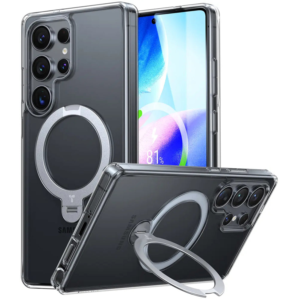 MagSafe-kotelo Samsung Galaxy S25 Ultra S938:lle, Torras, Ostand Spin, Läpinäkyvä
