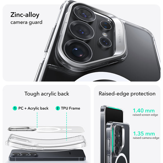 MagSafe-kotelo Samsung Galaxy S26 Ultra -puhelimelle, ESR, Classic Hybrid Kickstand, Läpinäkyvä