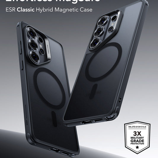 MagSafe-kotelo Samsung Galaxy S26 Ultra -puhelimelle, ESR, Classic Hybrid, Satinoitu Musta