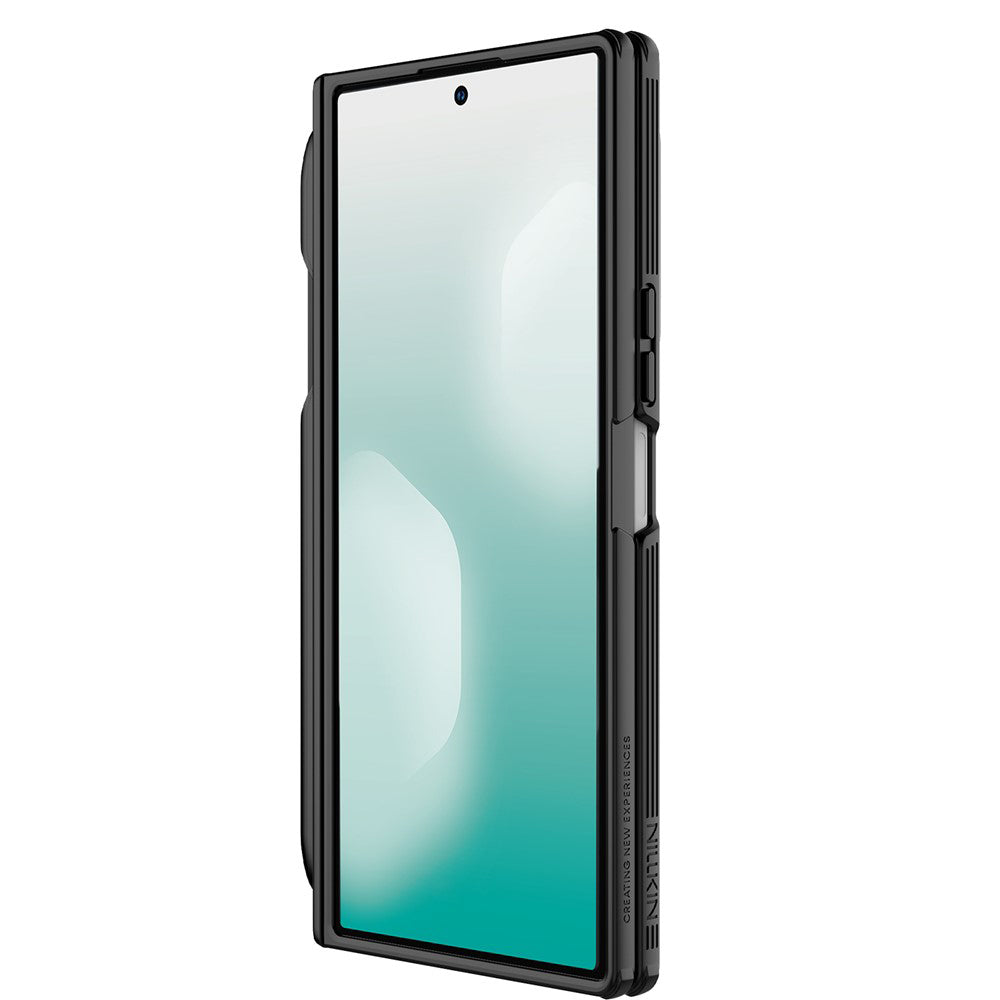 MagSafe-kuori Samsung Galaxy Z Fold7 F966:lle, Nillkin, CamShield-tuki läpinäkyvällä linssinsuojalla ja S-Pen-telineellä, musta läpinäkyvä