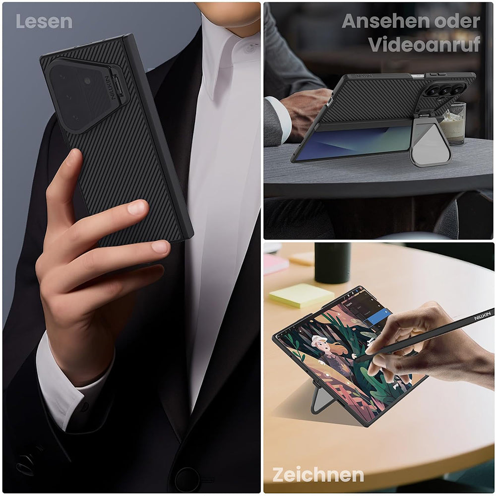 MagSafe-kuori Samsung Galaxy Z Fold8 Ultra F976:lle, Nillkin, CamShield Pro läpinäkyvällä mustalla linssinsuojalla ja S-Pen-telineellä, musta