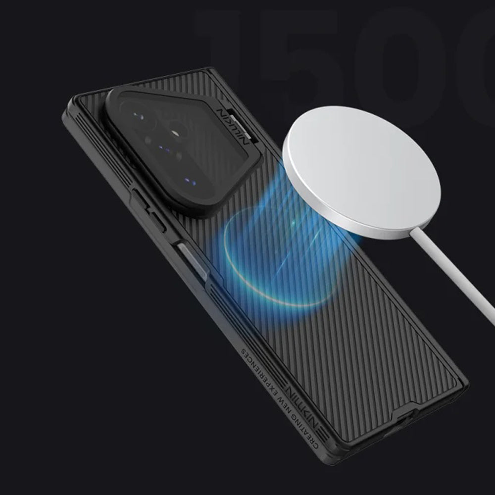 MagSafe-kuori Samsung Galaxy Z Fold8 Ultra F976:lle, Nillkin, CamShield-tuki läpinäkyvällä mustalla linssinsuojalla, musta