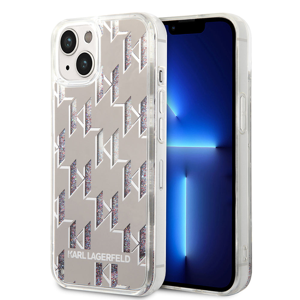 Suojakotelo Apple iPhone 14:lle, Karl Lagerfeld, Liquid Glitter Monogram, Hopea