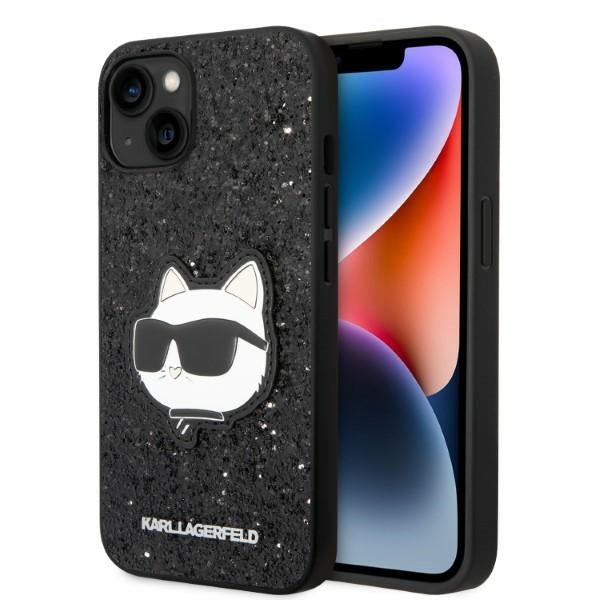 Kotelo Apple iPhone 14 Plus -puhelimelle, Karl Lagerfeld, Glitter Choupette Patch, Musta