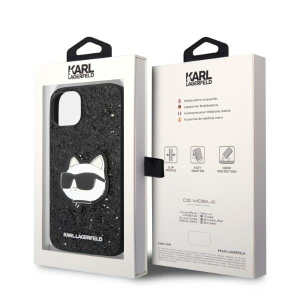 Kotelo Apple iPhone 14 Plus -puhelimelle, Karl Lagerfeld, Glitter Choupette Patch, Musta