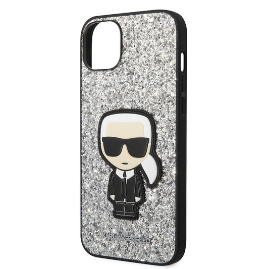 Kotelo Apple iPhone 14 Plus:lle, Karl Lagerfeld, Glitter Flakes Ikonik Karl, Hopeanvärinen