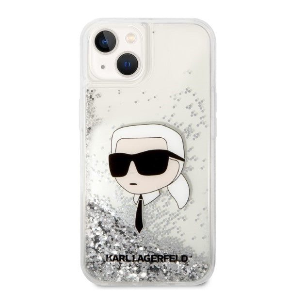 Case for Apple iPhone 14 Plus, Karl Lagerfeld, Glitter Karl's Head, Silver