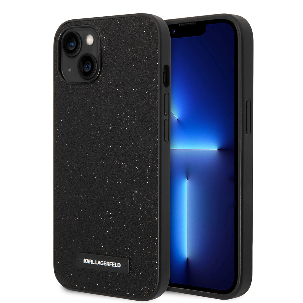 Kotelo Apple iPhone 14 Plus:lle, Karl Lagerfeld, Glitter Plaque Logo, Musta
