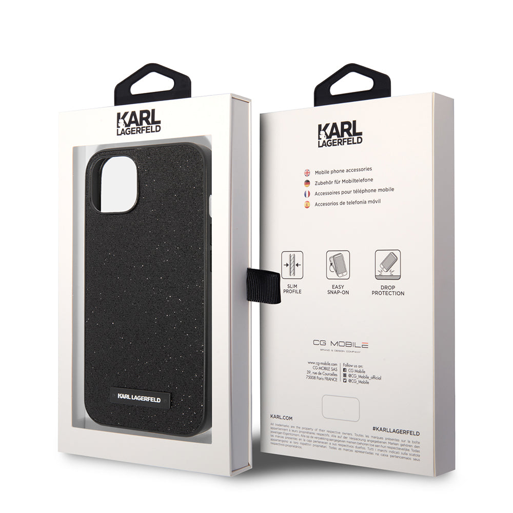 Kotelo Apple iPhone 14 Plus:lle, Karl Lagerfeld, Glitter Plaque Logo, Musta