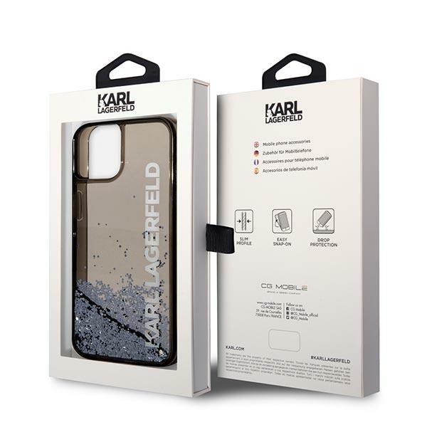 Kotelo Apple iPhone 14 Plus -puhelimelle, Karl Lagerfeld, Liquid Glitter KL Logo, Musta