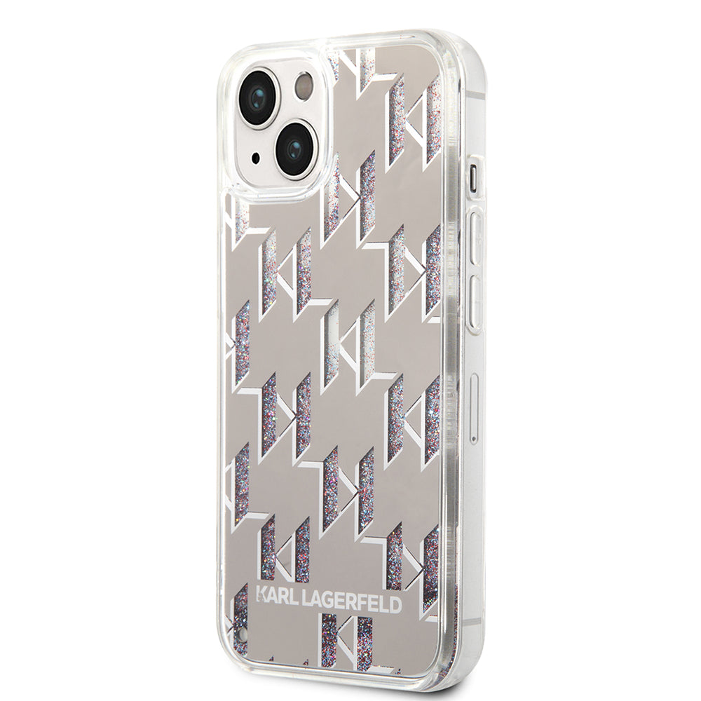 Case for Apple iPhone 14 Plus, Karl Lagerfeld, Liquid Glitter Monogram, Silver