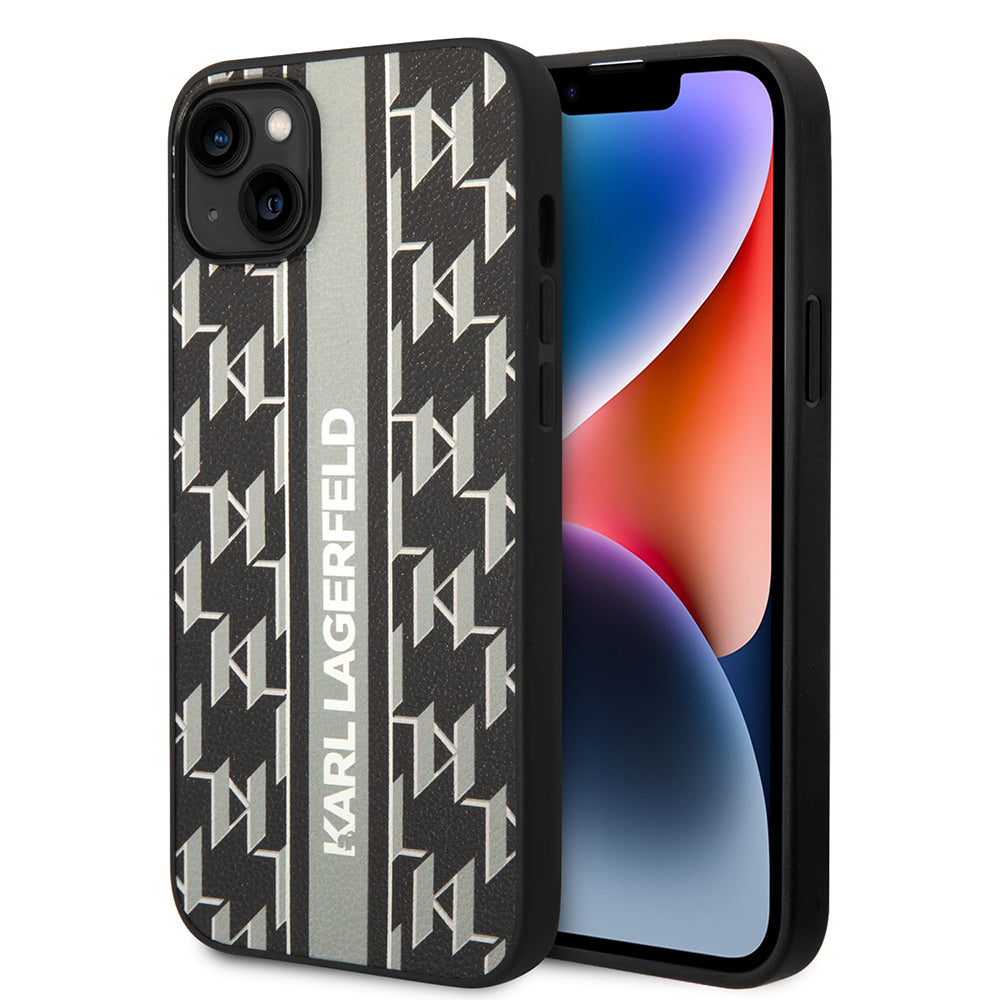 Kotelo Apple iPhone 14 Plus -puhelimelle, Karl Lagerfeld, Monogram Stripe, Harmaa