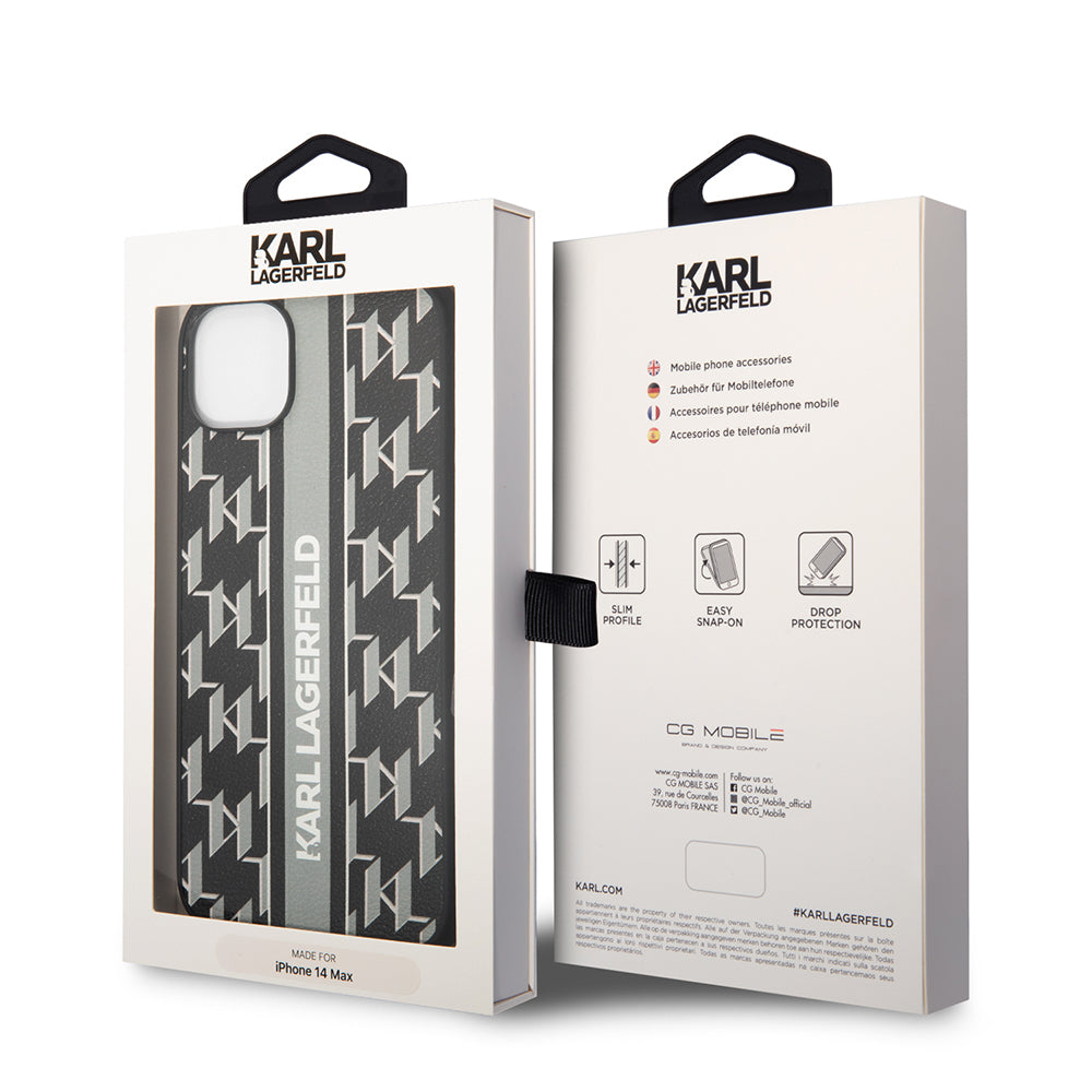 Kotelo Apple iPhone 14 Plus -puhelimelle, Karl Lagerfeld, Monogram Stripe, Harmaa