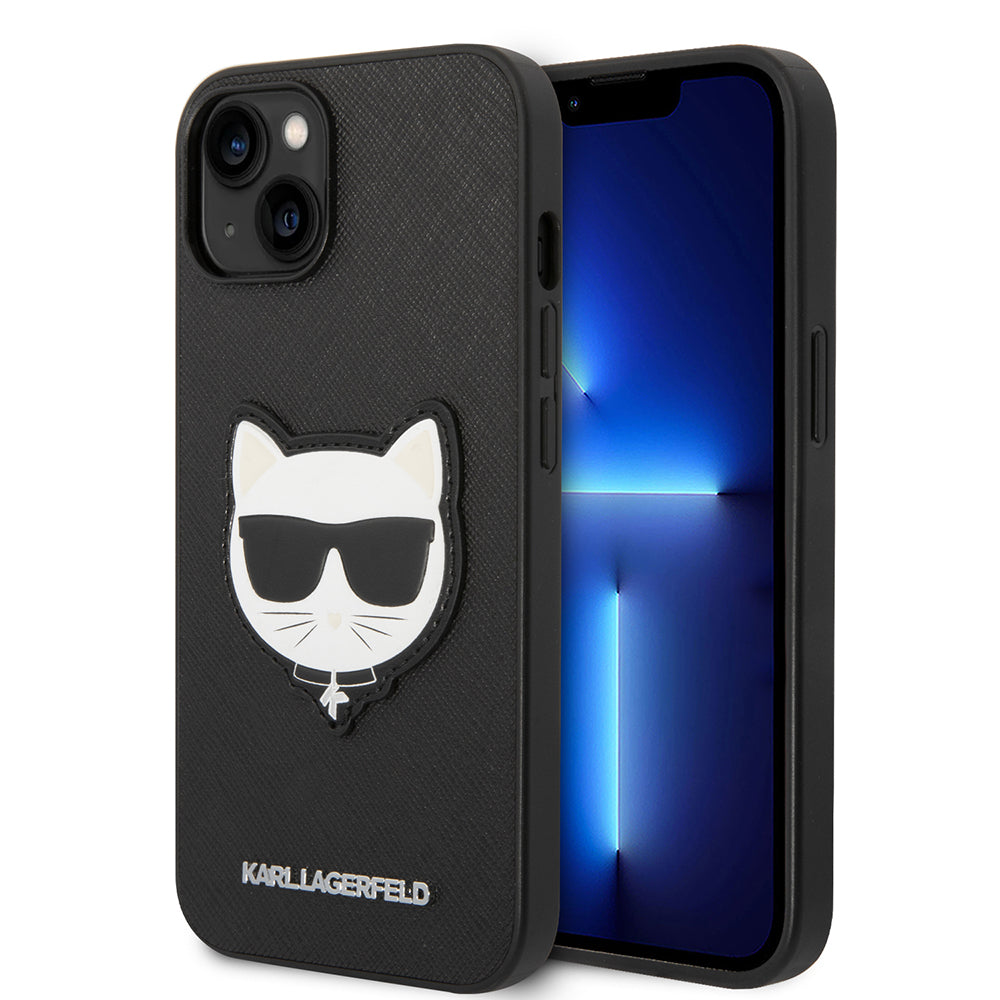Case for Apple iPhone 14 Plus, Karl Lagerfeld, Saffiano Choupette's Head, Black