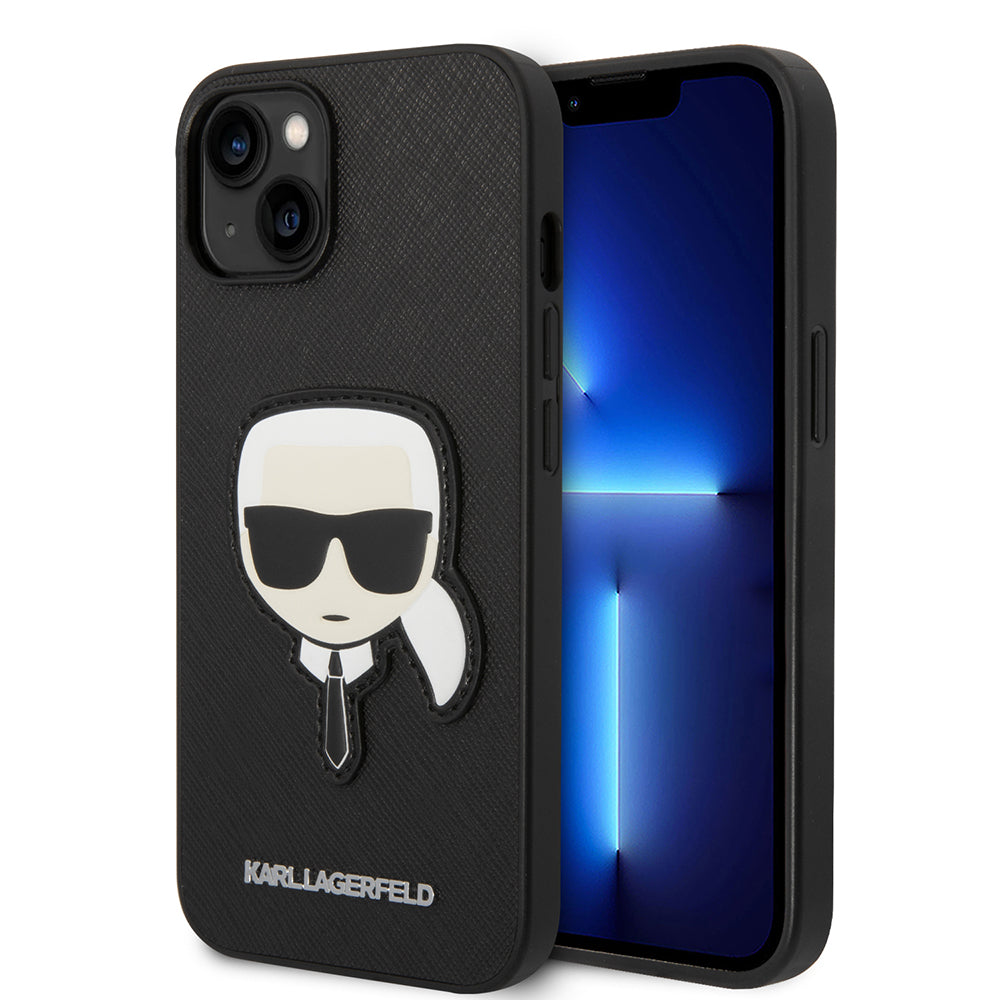 Case for Apple iPhone 14 Plus, Karl Lagerfeld, Saffiano Karl's Head, Black