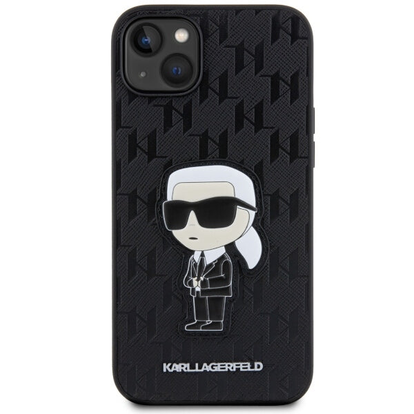Suojakotelo Apple iPhone 14 Plus:lle, Karl Lagerfeld, Saffiano Monogram Ikonik Karl, Musta