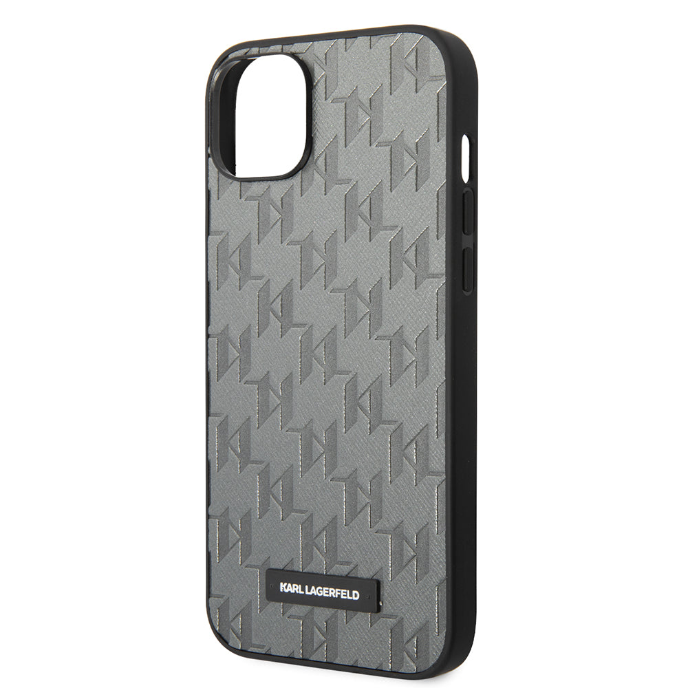 Kotelo Apple iPhone 14 Plus:lle, Karl Lagerfeld, Saffiano Monogram Metal Logo, Harmaa
