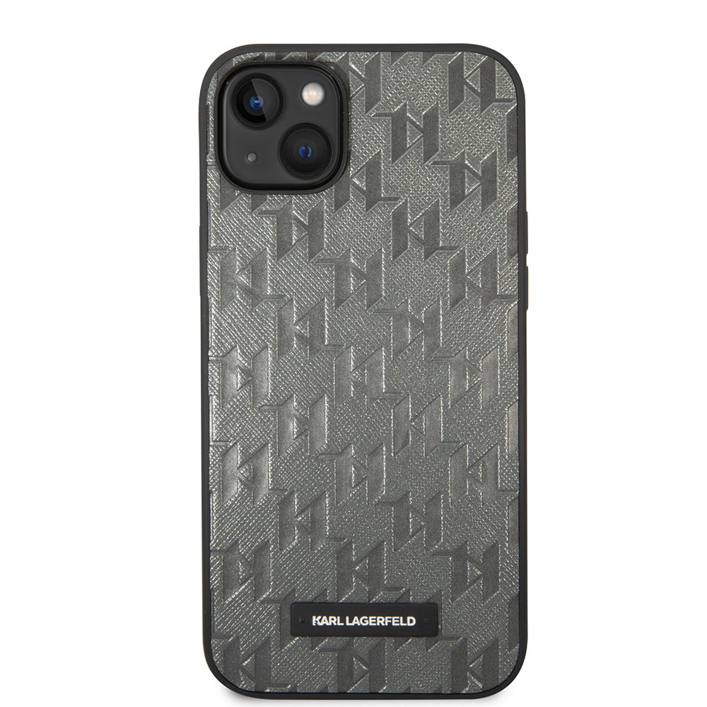 Kotelo Apple iPhone 14 Plus:lle, Karl Lagerfeld, Saffiano Monogram Metal Logo, Harmaa
