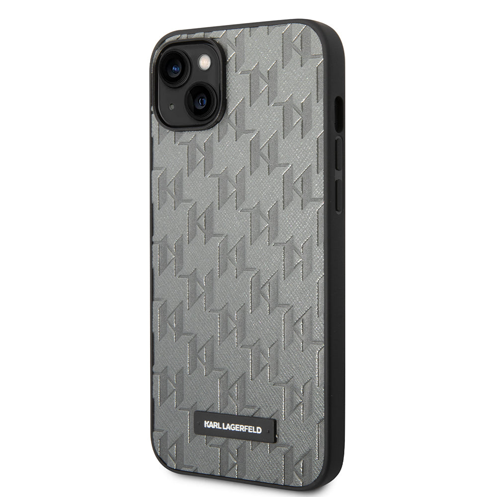 Kotelo Apple iPhone 14 Plus:lle, Karl Lagerfeld, Saffiano Monogram Metal Logo, Harmaa