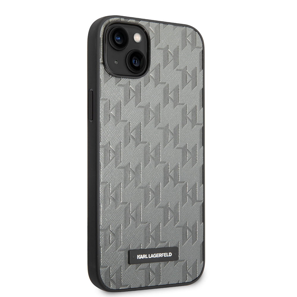 Kotelo Apple iPhone 14 Plus:lle, Karl Lagerfeld, Saffiano Monogram Metal Logo, Harmaa