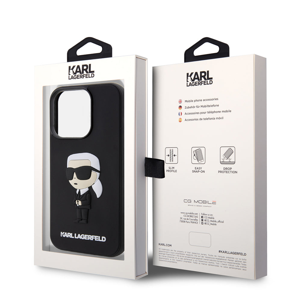 Kotelo Apple iPhone 14 Prolle, Karl Lagerfeld, 3D Rubber Ikonik Karl, Musta