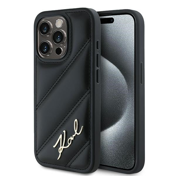 Kotelo Apple iPhone 14 Prolle, Karl Lagerfeld, Diagonal Quilted Script, Musta