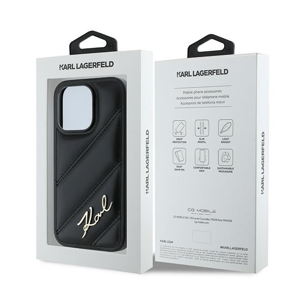 Kotelo Apple iPhone 14 Prolle, Karl Lagerfeld, Diagonal Quilted Script, Musta