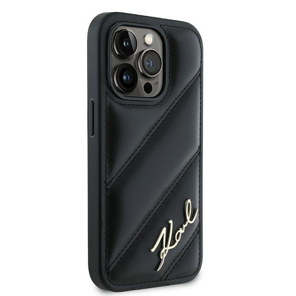 Kotelo Apple iPhone 14 Prolle, Karl Lagerfeld, Diagonal Quilted Script, Musta