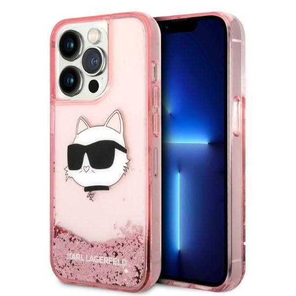 Kotelo Apple iPhone 14 Prolle, Karl Lagerfeld, Glitter Choupette's Head, Pinkki