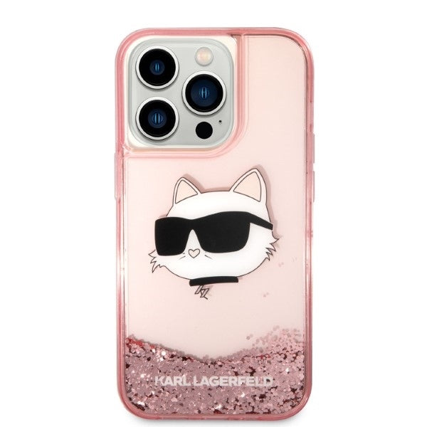 Kotelo Apple iPhone 14 Prolle, Karl Lagerfeld, Glitter Choupette's Head, Pinkki