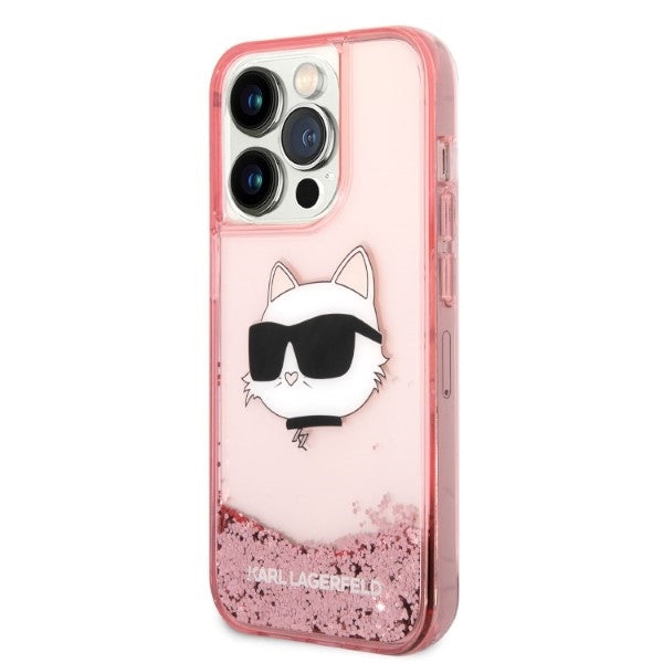 Kotelo Apple iPhone 14 Prolle, Karl Lagerfeld, Glitter Choupette's Head, Pinkki