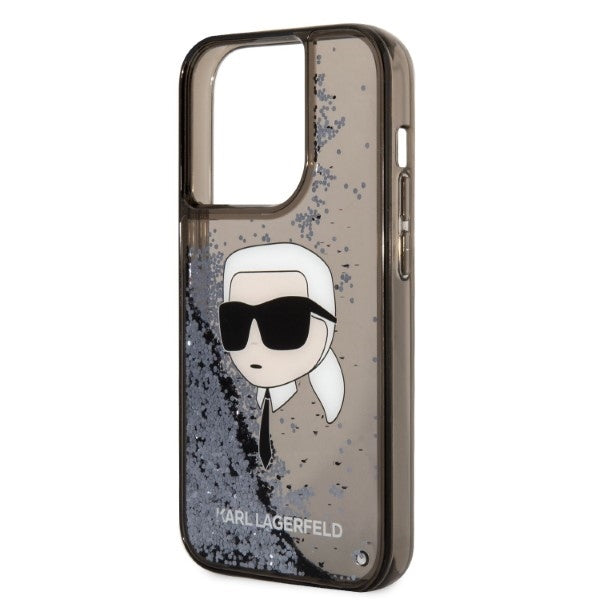 Kotelo Apple iPhone 14 Prolle, Karl Lagerfeld, Glitter Karl's Head, Musta