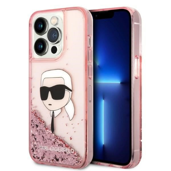 Kotelo Apple iPhone 14 Prolle, Karl Lagerfeld, Glitter Karl's Head, Pinkki