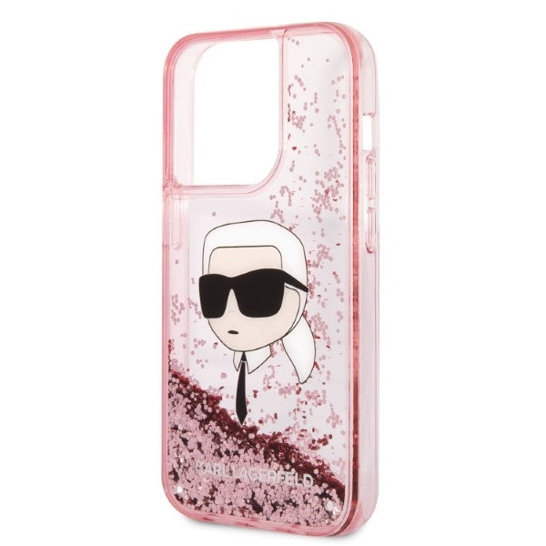 Kotelo Apple iPhone 14 Prolle, Karl Lagerfeld, Glitter Karl's Head, Pinkki