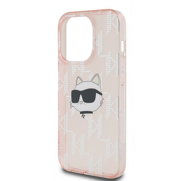 Kotelo Apple iPhone 14 Prolle, Karl Lagerfeld, IML Luxury Monogram Choupette's Head, Pinkki