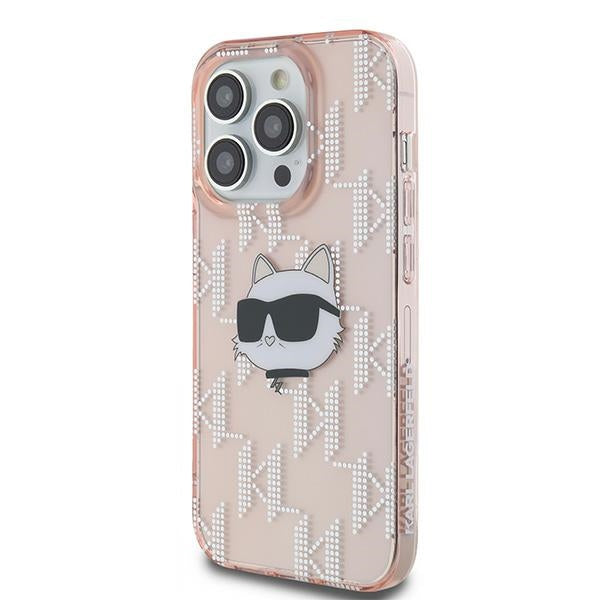 Kotelo Apple iPhone 14 Prolle, Karl Lagerfeld, IML Luxury Monogram Choupette's Head, Pinkki
