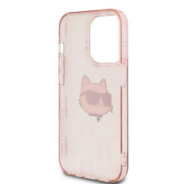 Kotelo Apple iPhone 14 Prolle, Karl Lagerfeld, IML Luxury Monogram Choupette's Head, Pinkki