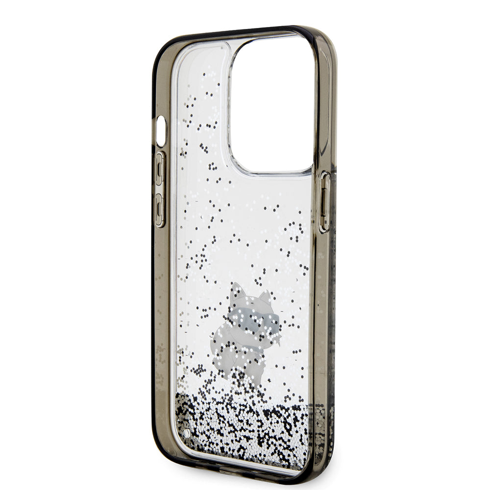 Kotelo Apple iPhone 14 Prolle, Karl Lagerfeld, Liquid Glitter Choupette, Läpinäkyvä