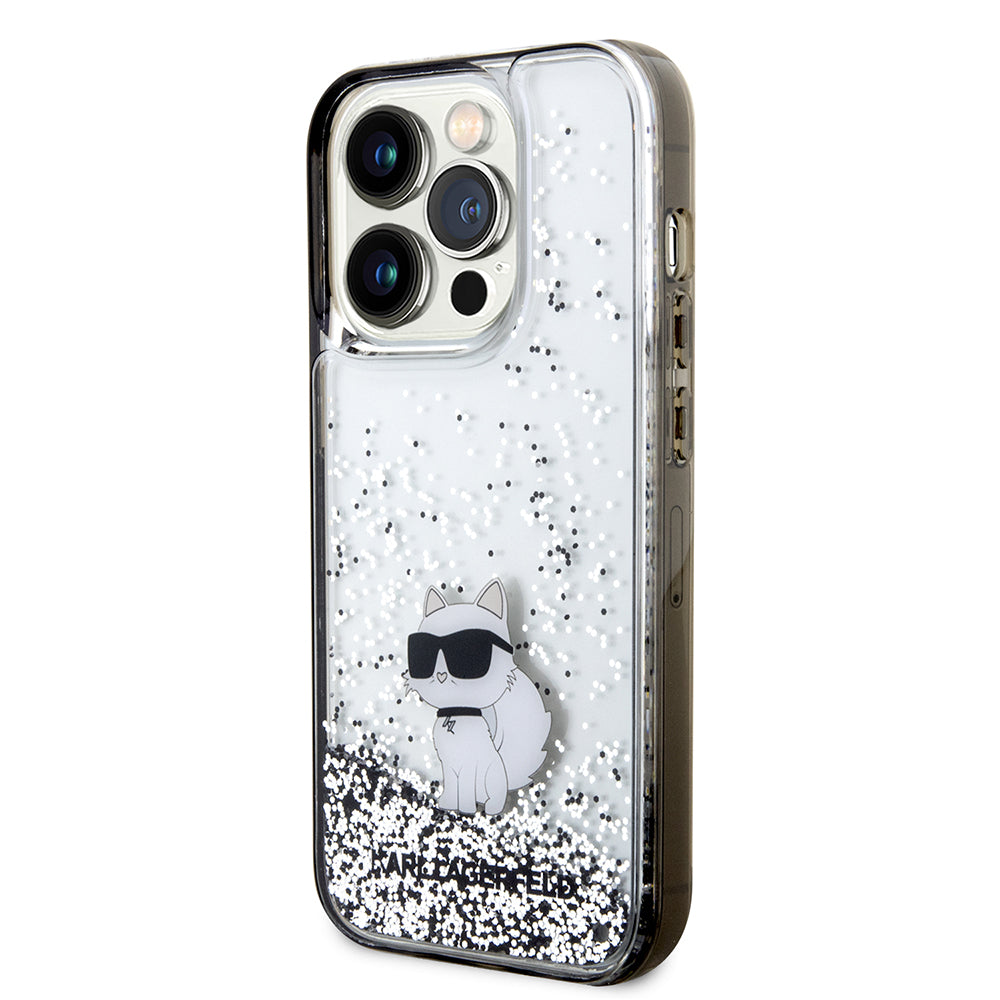 Kotelo Apple iPhone 14 Prolle, Karl Lagerfeld, Liquid Glitter Choupette, Läpinäkyvä