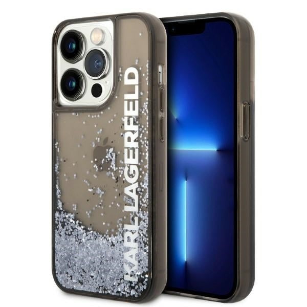 Kotelo Apple iPhone 14 Prolle, Karl Lagerfeld, Liquid Glitter KL Logo, Musta