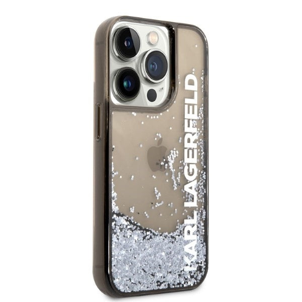 Kotelo Apple iPhone 14 Prolle, Karl Lagerfeld, Liquid Glitter KL Logo, Musta